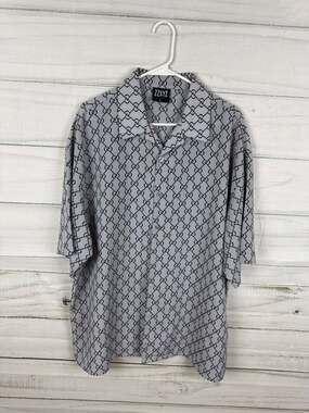 ZZXYZ Men's Wear GG Monogram Print Button Up Short Sleeve Shirt A-12